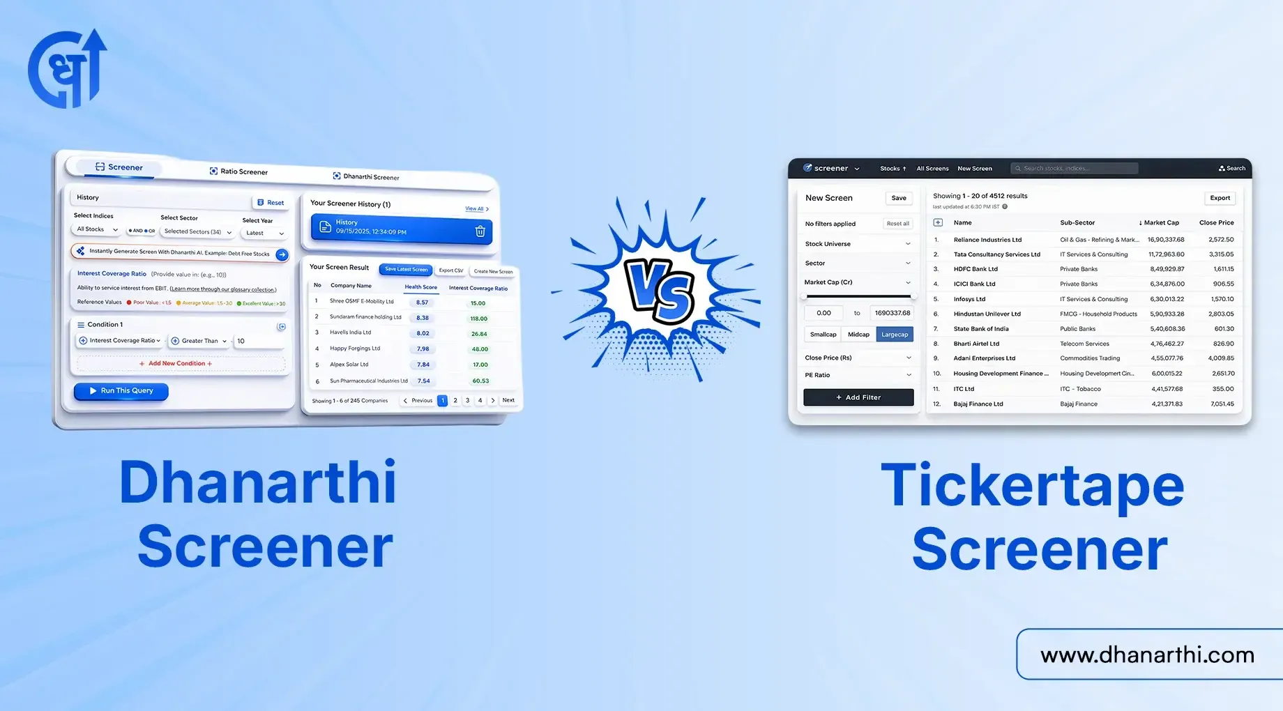 Dhanarthi Screener vs Tickertape Screener - Which One Should You Use?