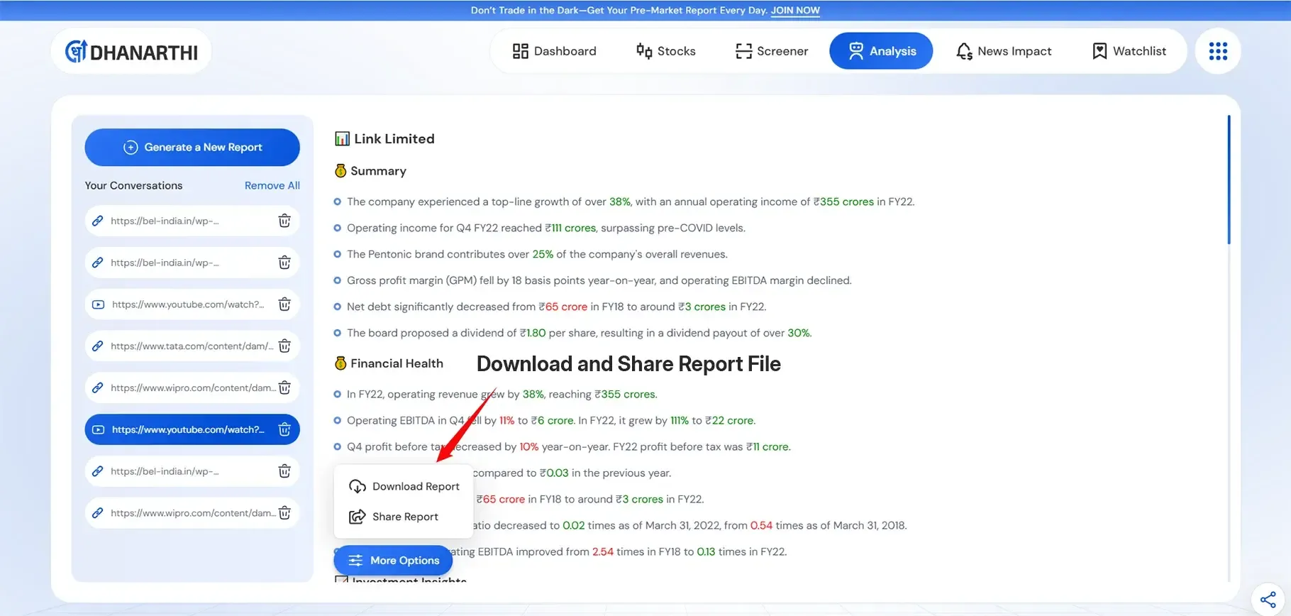 financial report analysis with dhanarthi